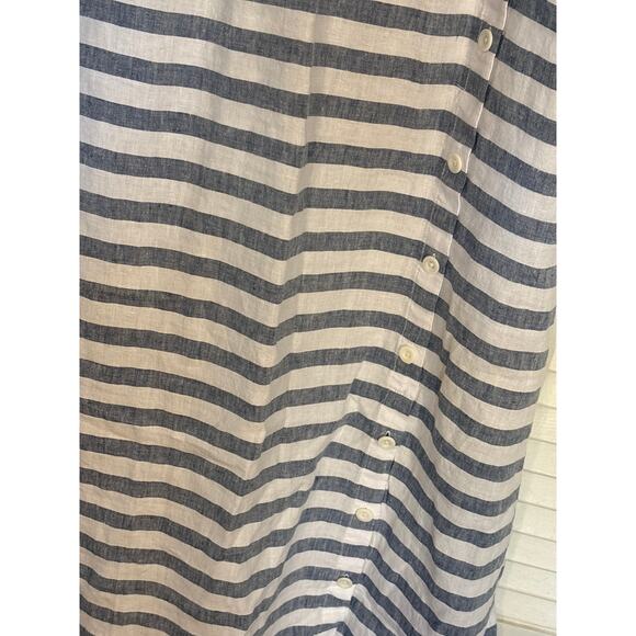 J. Jill Women's Large Love Linen Maxi Skirt Blue Striped Side Button Pockets - Picture 3 of 6